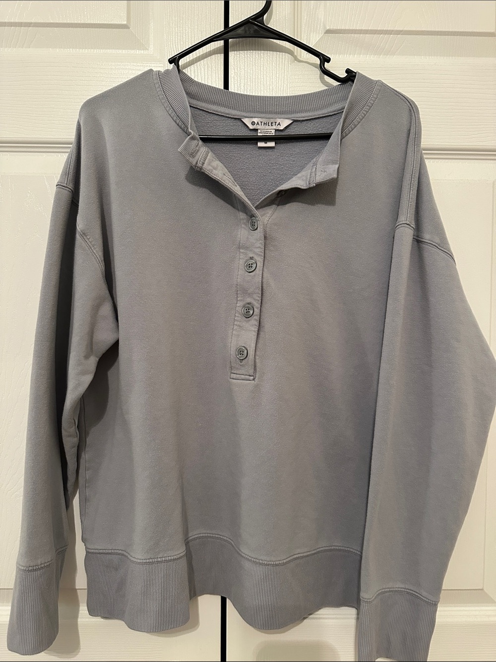 Athleta Light Blue/Gray Crew Neck Button-Down Sweatshirt